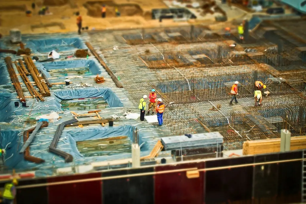 Aerial view of reinforcement works on a structural deck